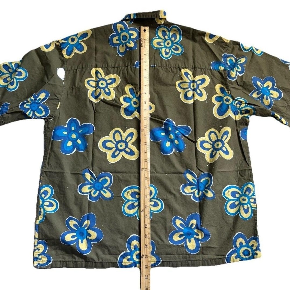 Marni Uniqlo Oversize Floral Camp Collar Short Sleeve Shirt Men L Green Cotton - Picture 12 of 12